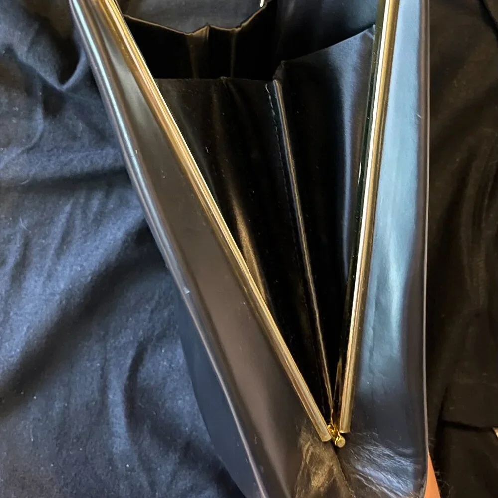 Leon Vintage Black Leather Colorblock Frame Bag - Picture 6 of 10